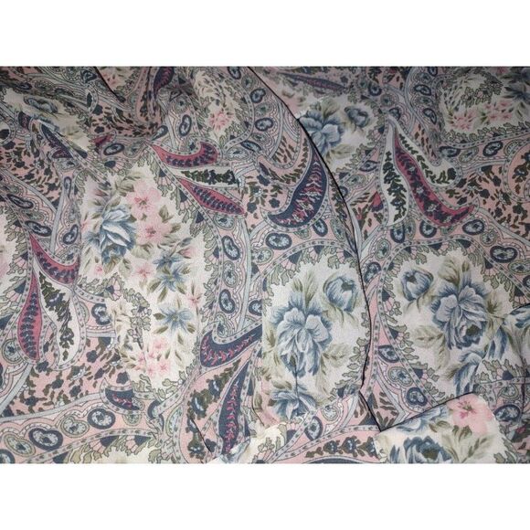 5/$25 EUC Sz 10P Womens Blue Pink Ruffle Neck Blouse Sheer Collared Paisley - Picture 6 of 8